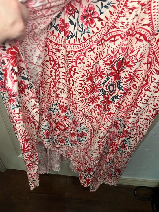 Torrid 3 Red and Cream Floral Print Maxi Dress with wrap front opening, flowy - Picture 5 of 7